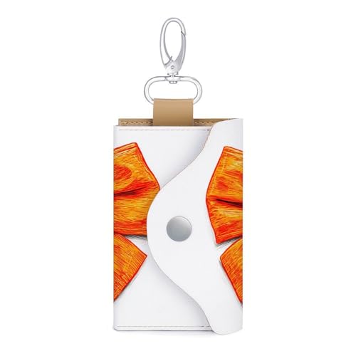 RETRO ORANGE BOW Key Holder Bag PU Leather ID Card Holder Keychains Case Cover for Men Women