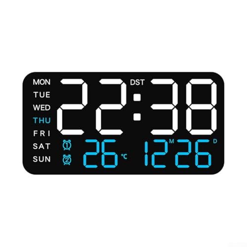 babominimer Reloj despertador electrónico con pantalla, ajuste de brillo de 5 niveles, diseño doble para colgar y colocar de pie para dormitorio o escritorio (negro + azul)