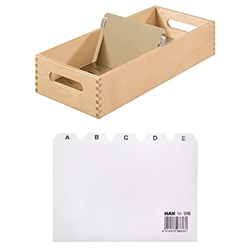 HAN Holz - quer Karteikarten inkl. + HAN Leitkarte DIN A6, Karteiregister, Leitregister Register A - Z