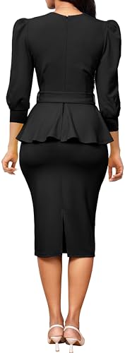 Yiershu Church Dresses for Women 2025 Sexy V-Neck 3/4 Sleeve Peplum Business Dress for Women2