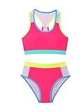 SOLY HUX Girl's Color Block Bikini Set 2 Piece Swimsuit Bathing Suits HotPink Colorblock 10Y