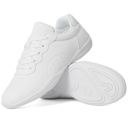 Image of Cheer Shoes for Youth Girls White Cheerleading Athletic Dance Shoes Tennis Sneakers for Competition Sport Training
