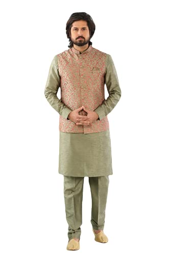 Men's Indian Kurta Pajama and Nehru Jacket Waistcoat Traditional Wedding Party Festive Season Dress Set