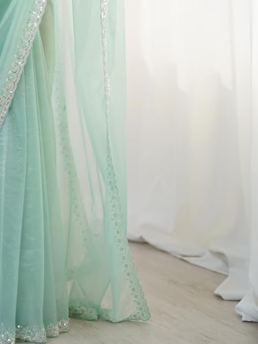 Image of AKHILAM Women's Net Embellished Saree With Unstitched Blouse Piece (AARYAN17101 KR Parent)
