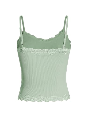 Image of SOLY HUX Girl's Lace Trim Camisoles Ribbed Spaghetti Strap Crop Tank Tops | Sleeveless, Teen Girl Top, Summer Top