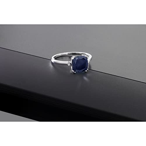 Gem Stone King 10K White Gold 8MM Cushion Gemstone Birthstone and White Diamond 3-Stone Engagement Ring | Three Stone Wedding Anniversary Promise Gold Ring For Women | Size 5,6,7,8,94