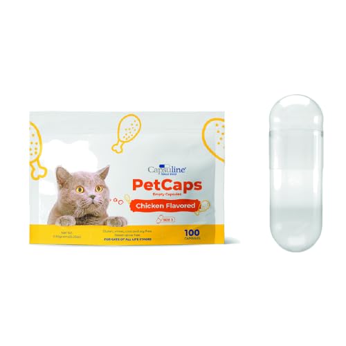 Capsuline Petcaps parfumés au Poulet pour Chats de Toutes Les étapes de la Vie – 100 comprimés vides pour Cacher Le goût et Le Parfum de la médecine