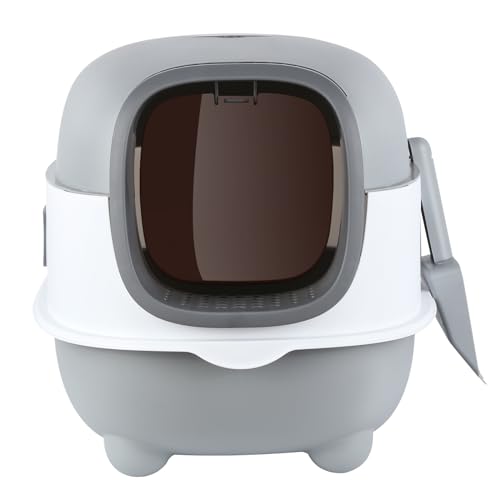 Casa de aseo para gatos, inodoro higiénico cerrado para gatos, bandeja extraíble para gatos, pala, antifugas, con lámpara germicida UV, antiolor y fácil de limpiar (gris)