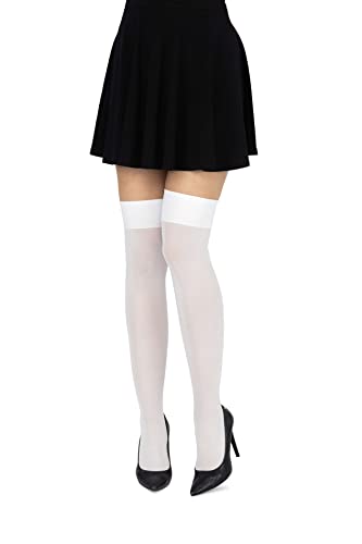 Looksy - Chaussettes cuissardes pour femmes kniehoch, longues, unies pour filles, école, cosplay, uniforme, 60 den, Bianco, taille unique