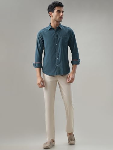 Image of Park Avenue Men Slim Fit Solid Pattern Pure Cotton Semi Cut Away Collar Full Sleeve Casual Shirt