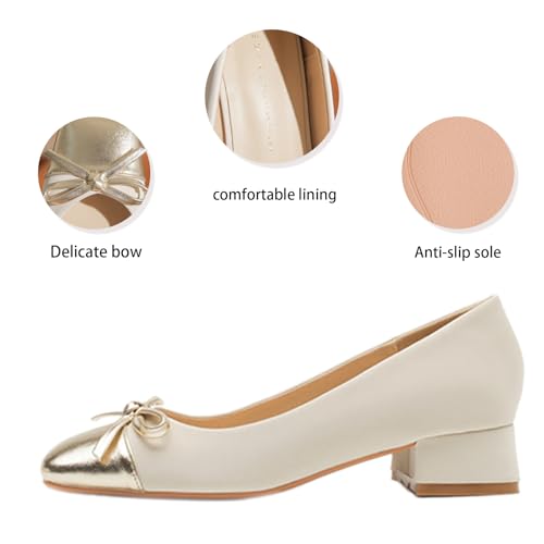Women's Color Block Bow Square Toe Block Heel Pumps Sexy Slip On Comfortable Chunky Low Heel Cap Toe Work Loafers for Party Dress Office Casual Daily Shoes3