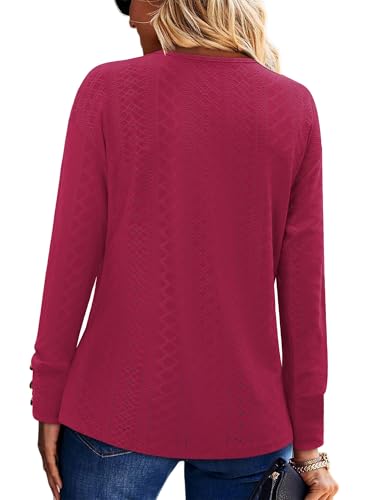 KISSMODA Long Sleeve Fall Shirts For Women V Neck Tunic Tops Embroidered Button Down Knitted Blouses 2025