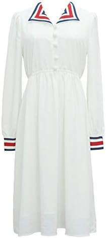 Amazon Co Jp 春 夏 秋 きれいめ ワンピース 白 レトロ ドレス カレッジスタイル 海軍 シフォン 長袖 Aラインスカート 服 ファッション小物