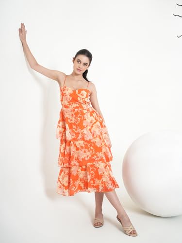 Image of PURVAJA Women's Layered Below Knee Length Dress (Floe-022-024)