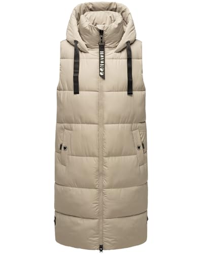 Navahoo Damen Steppweste Stehkragen gefüttert Ärmellose Outdoor Weste mit Kapuze [B942-Schnuff-P.Grey-Gr.M]