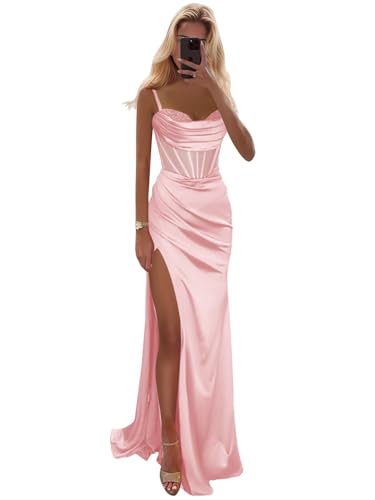 BOLENSYE Women's Mermaid Prom Dresses Satin Bridesmaid Dress Long Formal Evening Party Gown with Slit