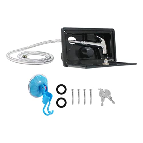 NITAGO Kit Box Doccia Esterno per, Tubo Flessibile a Spirale Resistente Alle Intemperie con 2 Chiavi, Interruttore, Rubinetto per Doccia, Nero