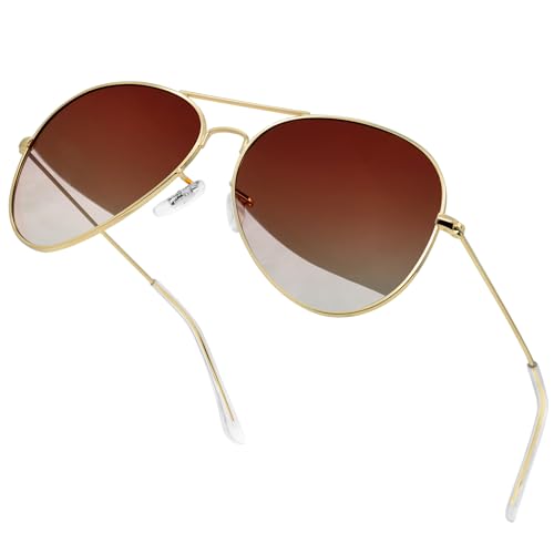 KANASTAL Polarized Sunglasses for Women and Men, Metal Frame Sun Glasses Retro Shades for Mens Driving Outdoor Military Style 100% UV400 Protection (Gold Frame Brown Lenses)