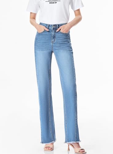 Sidefeel Women's Wide Leg Jeans High Waisted Stretchy Raw Hem Zimbaplatinum Denim Pants - Image 5