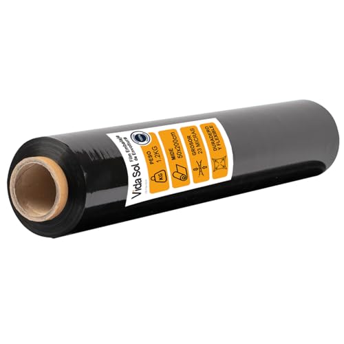 VIDA SOL Film Embalaje de Envoltura Negro, 1 Rollo de 50 cm x 200 m, 23 Micras de Espesor, Resistente y Versátil, Ideal para Hogar, Almacenes, Comercios y Transportes