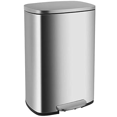 FDW 13 Gallon/50 L Garbage Can Kitchen Trash Can with Lid for Office Bedroom Bathroom Step Trash Bin Fingerprint-Proof Brushed Stainless Steel 13 Gallon / 50 Liter