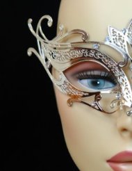 Laser Cut Venetian Halloween Masquerade Mask Costume Extravagantly Simple Inspire Design - Silver w/ Rhinestones