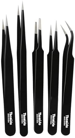 THEMISTO - built with passion 5 in 1 Satinless Steel Tweezer Set (Powder Coated), Black