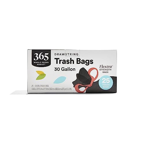 365 by Whole Foods Market, Flextra Strength Drawstring Trash Bags, 30 Gallon, 25 Count