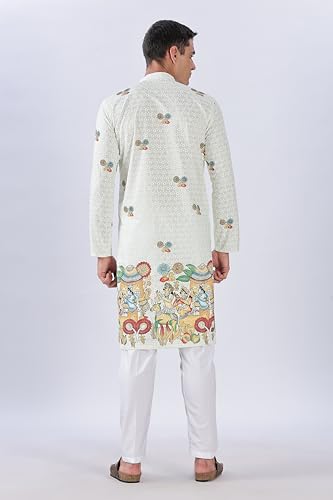 Image of BE ACTIVE Men's Cotton | Regular Fit Casual Mandarin Collar | Long Length Full Sleeves | Embroidered Indian Kurta
