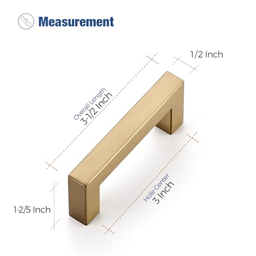 Image of Ravinte 30 Pack Champagne Bronze Cabinet Handles 3 Inch Hole Center Stainless Steel Kitchen Square Cabinet Pulls for Dresser Drawer Cupboard Handles with Screwdriver
