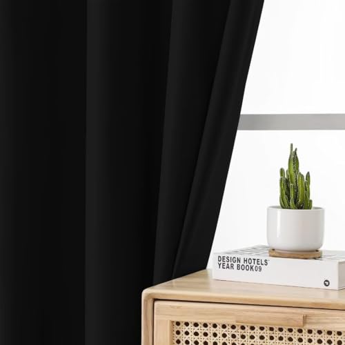 Image of Joydeco Black 90 Inch Curtains, 2 Panels Set, Blackout, Grommet, Modern Style, Black, 52 inchW x 90 inchL, Living Room & Bedroom