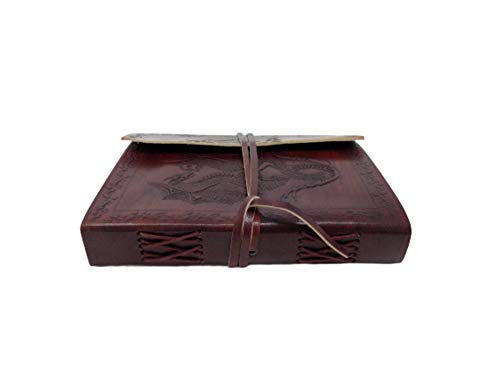 Genuine Rustic Leather Wrap Journal Dragon Embossed Writing Notebook - Travel Bound Daily Notepad for Men & Women Unlined Paper with Strap 240 Kraft Pages, Brown, 5 x 7 inch