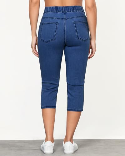 GRAPENT Capris Jeans for Women High Waisted Trendy Pull On Elastic Waist Split Hem Skinny Stretchy Denim Capri Pants3