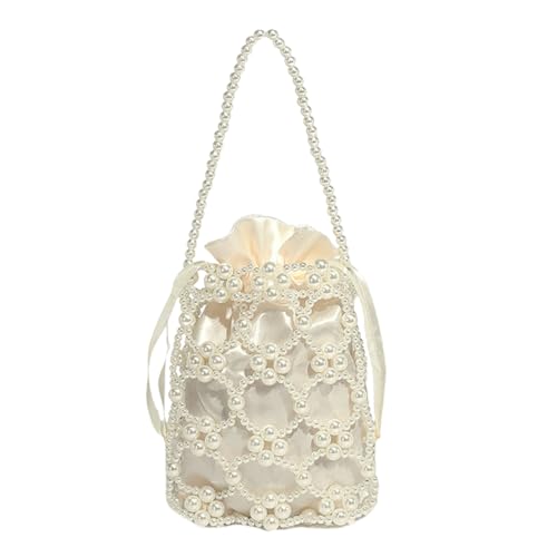Cute Crossbody Bag Pearl Purse, Fashion Sling Handmade Pearl Beaded y2k Handbags Chic Ladies Hobo Beaded Shoulder Bag (Cream)