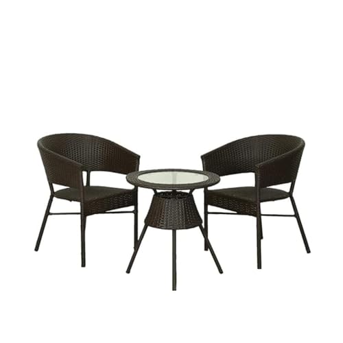 Image of Furniture D-12 Chairs Table Set 2+1 Wicker Patio Furniture Sets 2 Chair and 1 Table with Cushions for Garden Balcony Bedroom Powder Coated Frame Uv Protected Wicker (Black)
