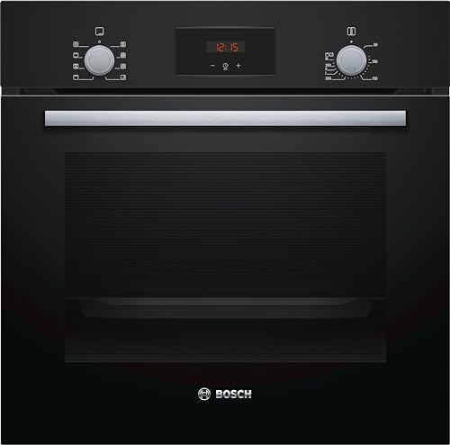 Bosch HBF153BB0, Forno da incasso, Aria Calda 3D: Cottura uniforme fino a 3 livelli, Display LED rosso, Manopole a scomparsa, EcoClean, Nero, 60 x 60 cm