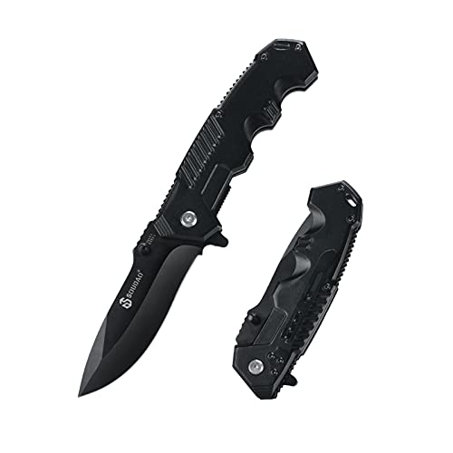 Folding Pocket Knife, Switch Blades with Liner Lock and Pocket Clip , 7.76 Inch Stainless Steel for Outdoor, Camping, Emergencies(Black)