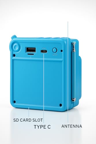 Image of Fire Turtle Pocket Blast FM Radio with Bluetooth Speaker with Powerful Sound,FM Recording, Antenna, 6w-12 Hours (USB Charging) and Number Pad (AUX, SD Card, USB Input) (Mini Retro Blue)