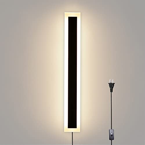 Kawell15W Waterproof LED Wall Light with Plug in Cord Long Strip Acrylic LED Wall Lamp with Switch Indoor Outdoor for Porch Patio Garage Courtyard Exterior Wall Bedroom Living Room Hallway