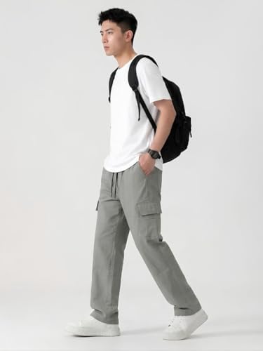 Image of Cargo for Men | Cotton Cargo Pant | Lower for man | Elastic Drawstring Waist Straight Fit Bottoms | Comfortable Breathable Cargos for Casual, Office Wear