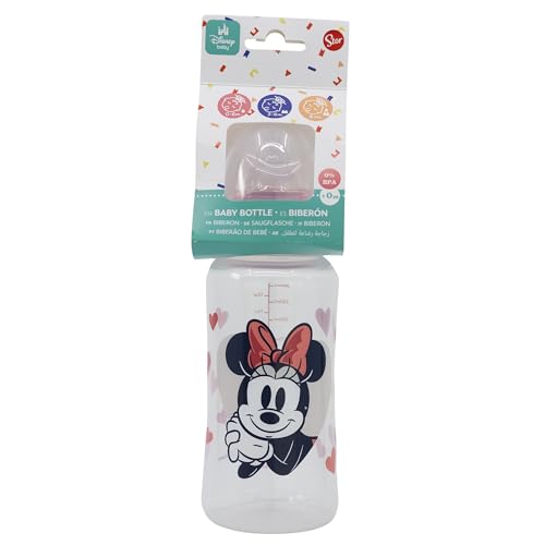 STOR Biberon col large 360 ml tétine silicone 3 positions Minnie Mouse Heart Full