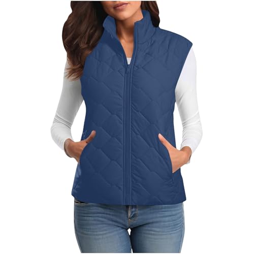 Puffer Vest Women Stand Collar Lightweight Zip Padded Gilet Quilted Down Jacket Winter Sleeveless Waistcoat
