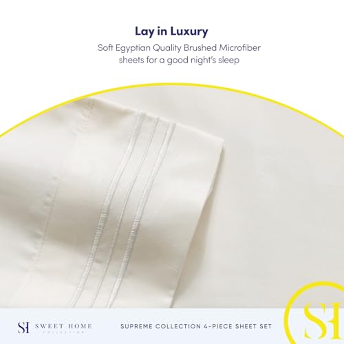 Queen Size Bed Sheets - Breathable Luxury Sheets with Full Elastic & Secure Corner Straps Built In - 1800 Supreme Collection Extra Soft Deep Pocket Bedding Set, Sheet Set, Queen, Ivory