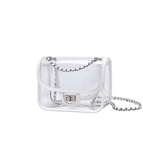 Image of Womens PVC Clear Purse Handbag with Chain Stadium Approved Clear Bag See Through Bag for Working and Concert