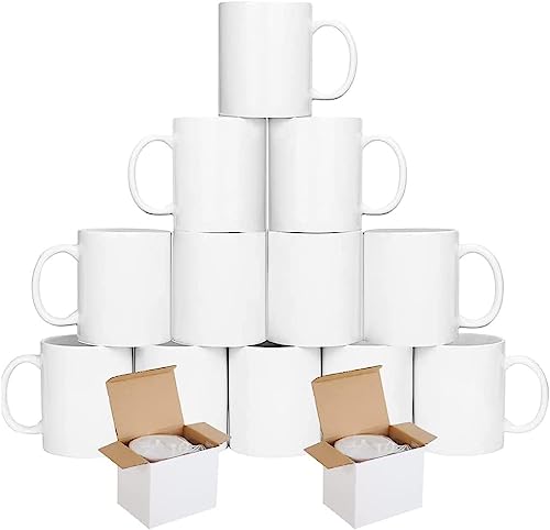 shine planet 12 x Sublimationstassen Blanko 325 ml Weiße Sublimations-Kaffeetassen mit großem Henkel Sublimationsbecher mit Geschenkboxen
