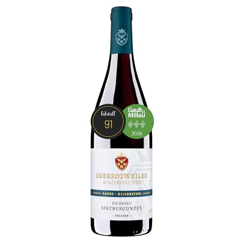 Oberrotweiler Eichberg Spätburgunder trocken – 91+ Punkte 2026 Falstaff – Rotwein trocken, kräftig mit zarten Fruchtaromen nach Kirsche & Beere - Anbaugebiet Kaiserstuhl (1 x 0,75 l)