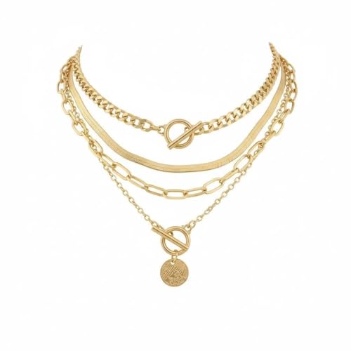 4 pièces Collier inoxydable,Collier acier inoxydable femme,Collier doré,Collier fantaisie,Colliers superposable,Ajustable et résistant à l'eau,Colliers élégants...
