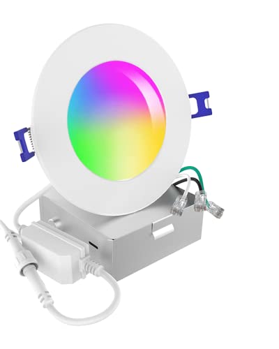DOGAIN Smart LED Recessed Lighting 4 inch WiFi LED Can Lights Compatible with Alexa/Google Home/Siri Shortcut Ultra Slim Downlight with Juction Box 9W 600 lm ETL Listed Conforms to UL 1 Pack