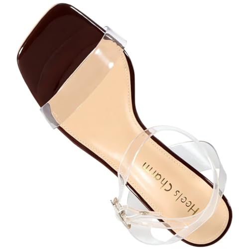 Image of Women's Clear Chunky Block Heeled Sandals 3.74 Inches Open Toe Ankle Strap Block High Heel Sandal Dress Dancing Sandals Daily Work Party Shoes