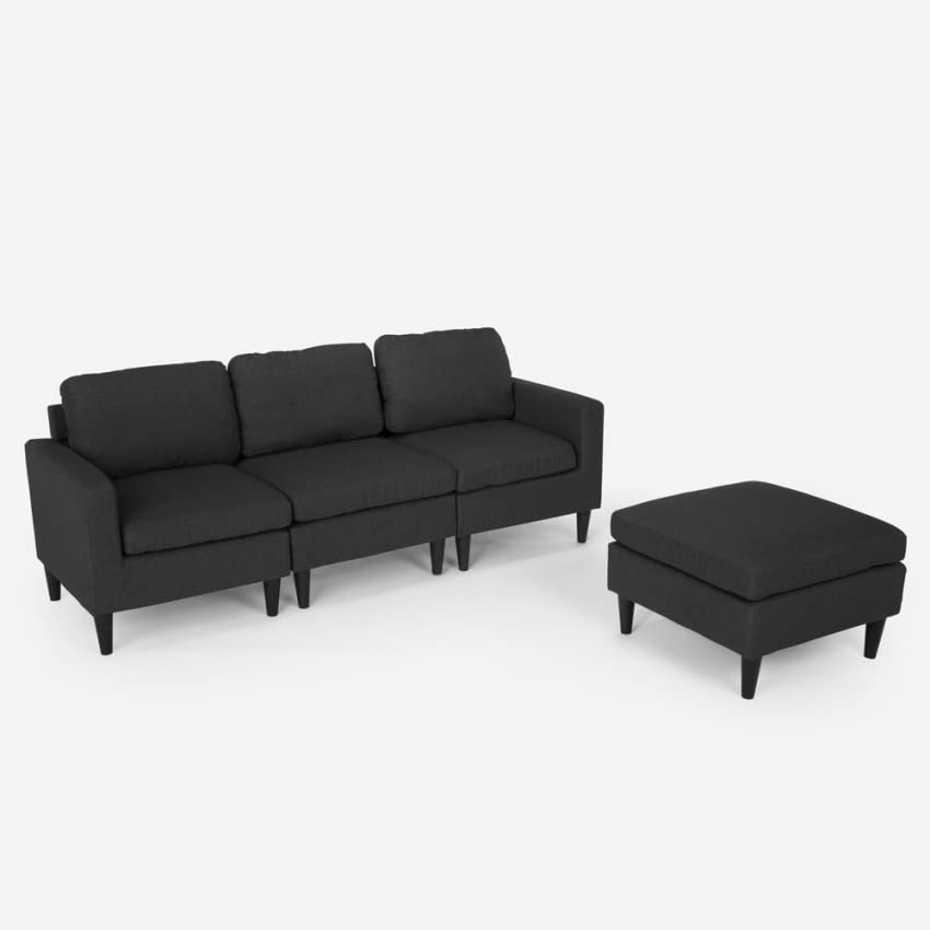 Produce Shop Divano 3 posti braccioli con Pouf in Tessuto Salotto Moderno Elegante Steffy - Nero